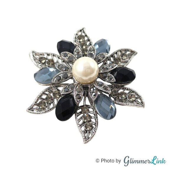 Premier Designs Pearls Night Out Floral Silver Tone Brooch Pendant - Picture 1 of 9